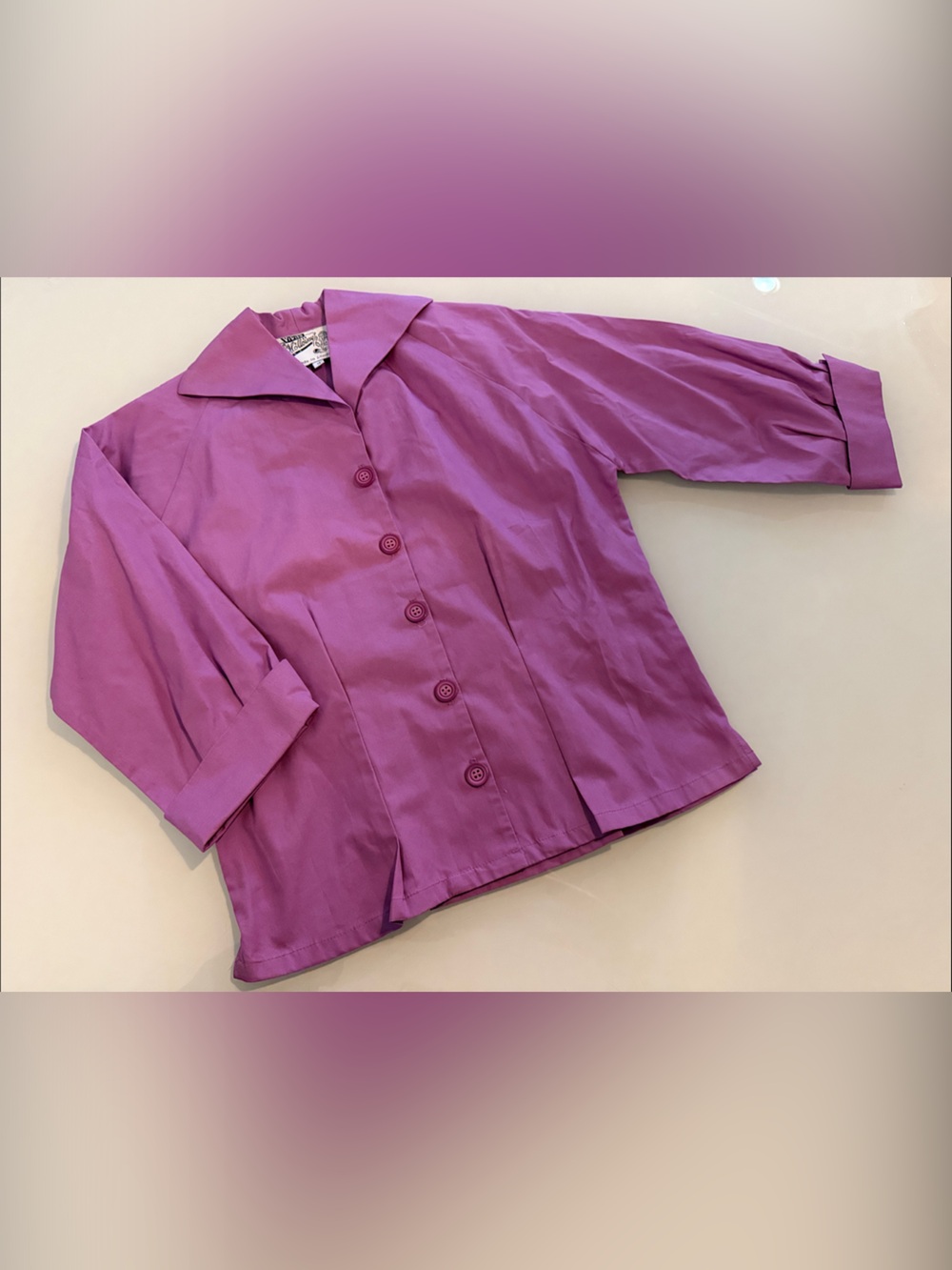 Women's Button-Front Purple Blouse with Notched Collar